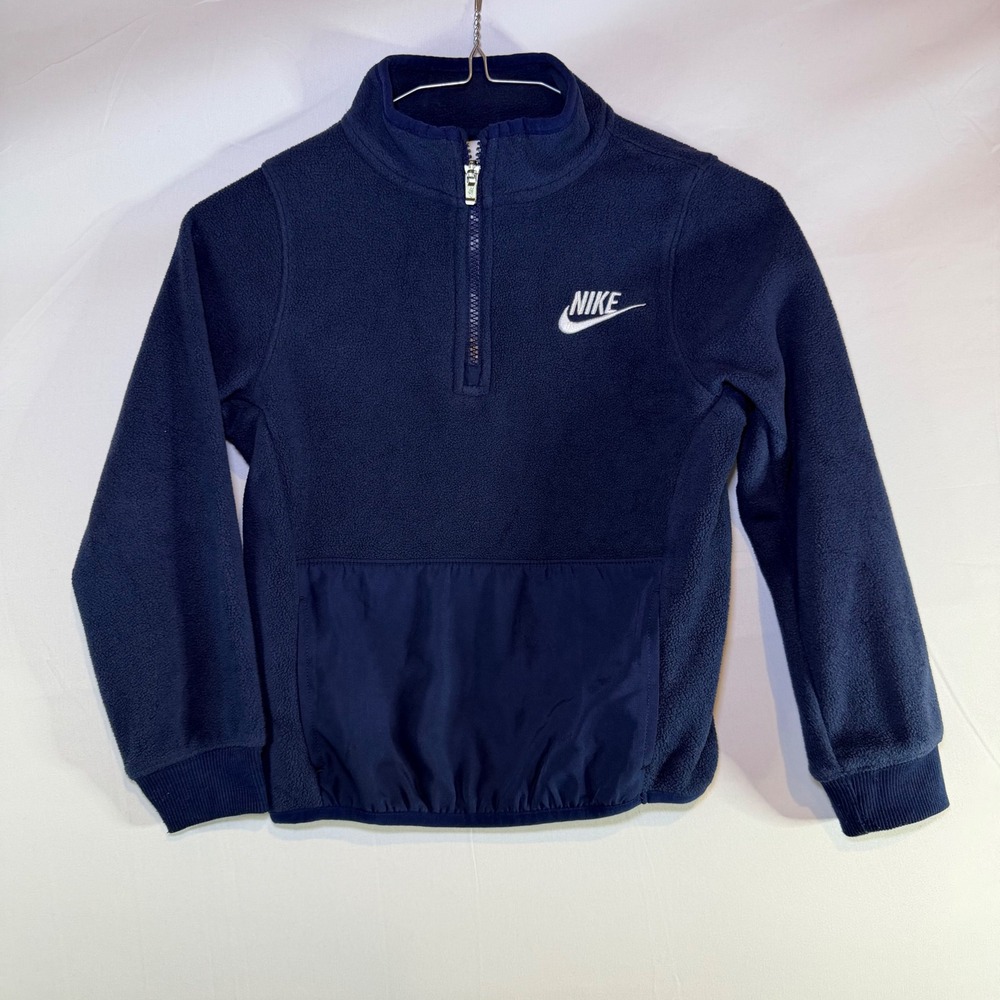 Nike Kids Navy Blue Fleece Quarter Zip Pullover Sweater Size 7 6-7 Yrs